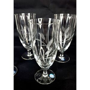 Vintage Sasaki Crystal Etched Wheat Wine Water Goblets Set of Six Japan NEW